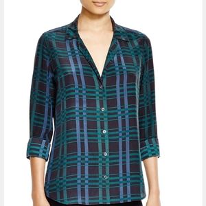 Equipment Adalyn Button Down Silk Plaid Blouse